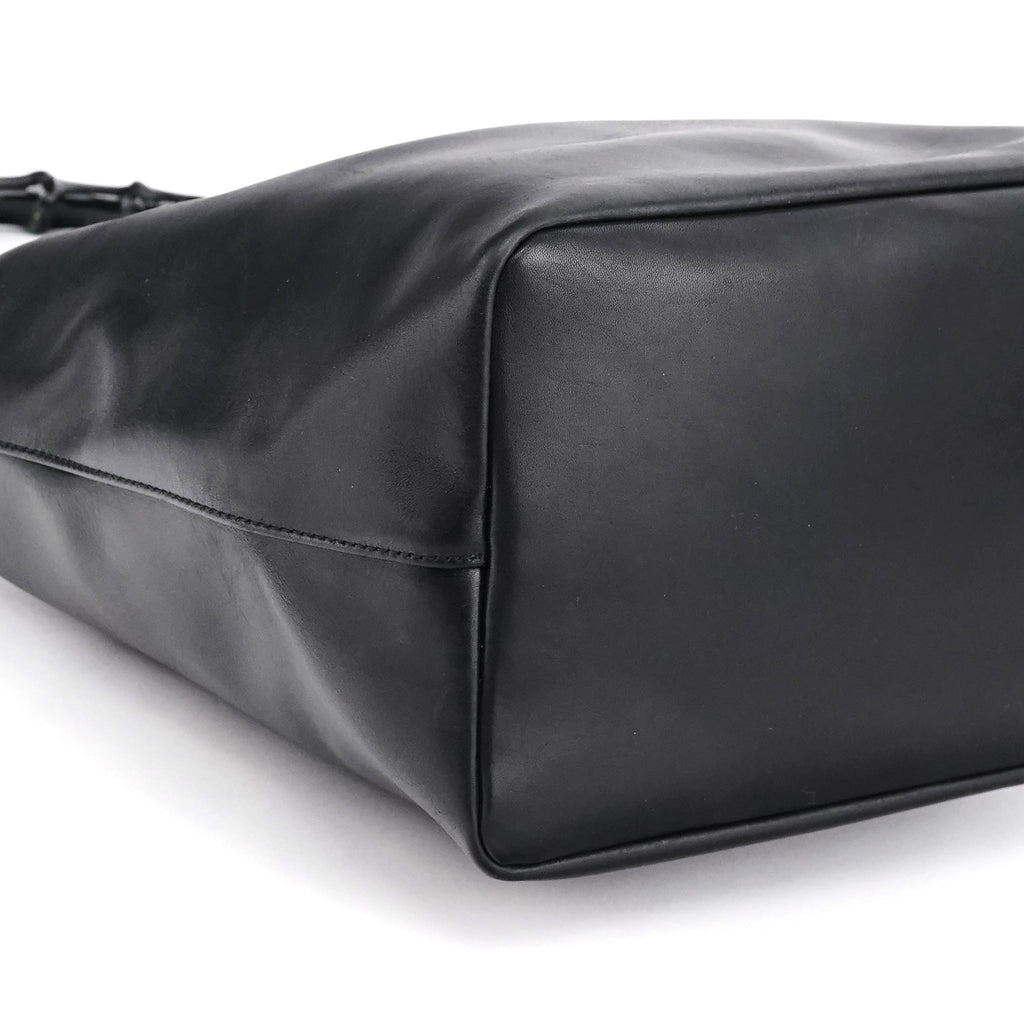 000 0531 Black Leather Bamboo Shoulder Bag