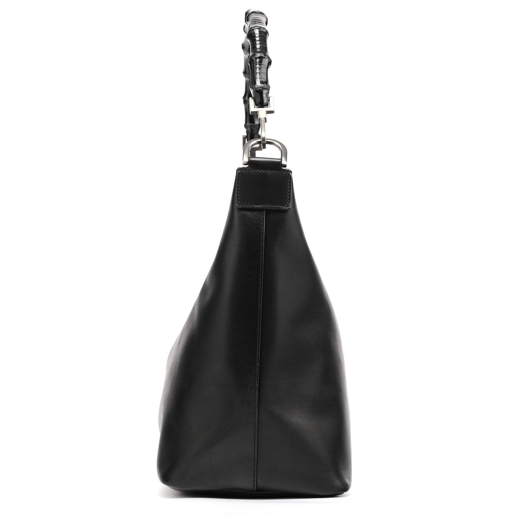 000 0531 Black Leather Bamboo Shoulder Bag
