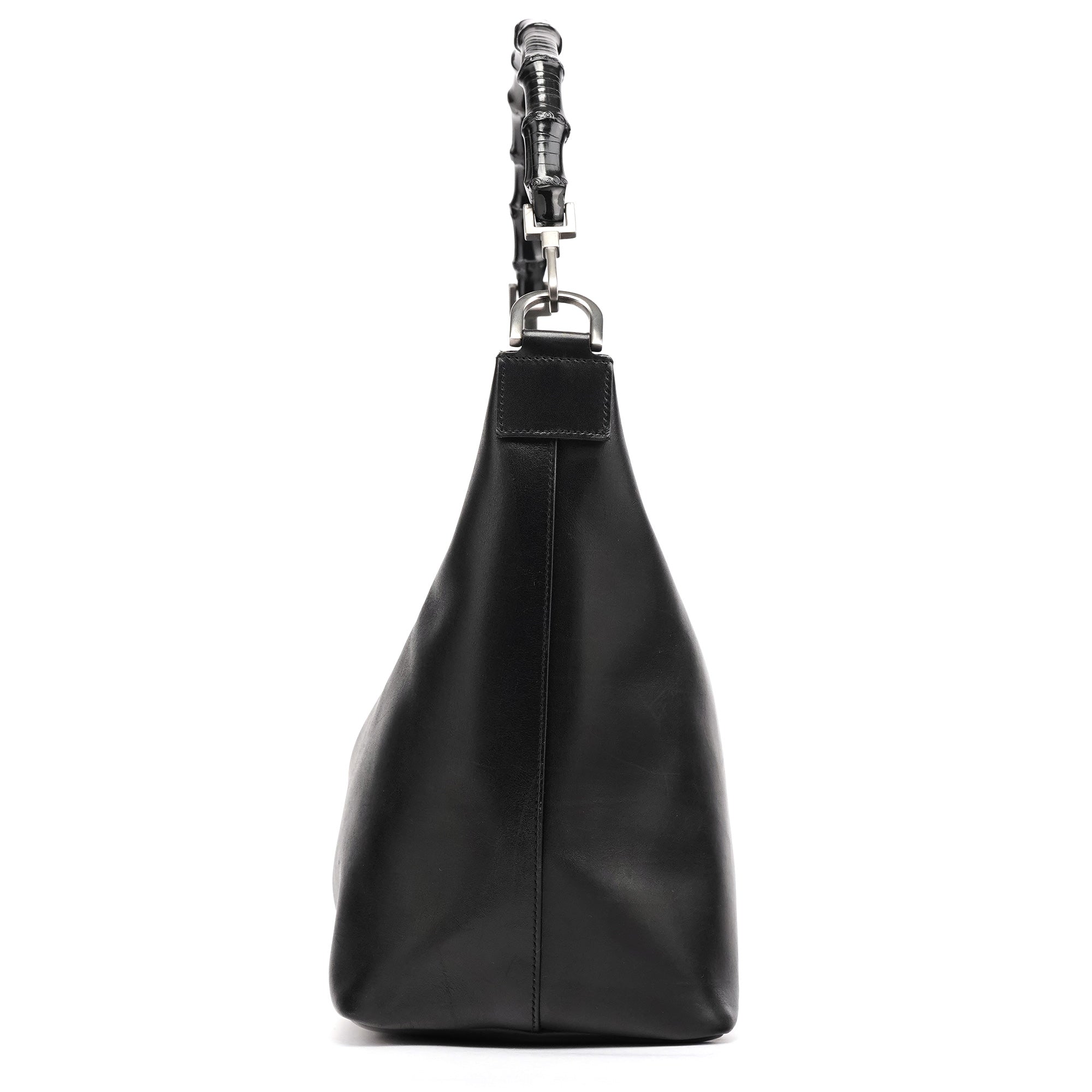 000 0531 Black Leather Bamboo Shoulder Bag