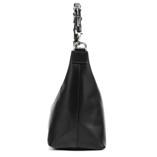 000 0531 Black Leather Bamboo Shoulder Bag