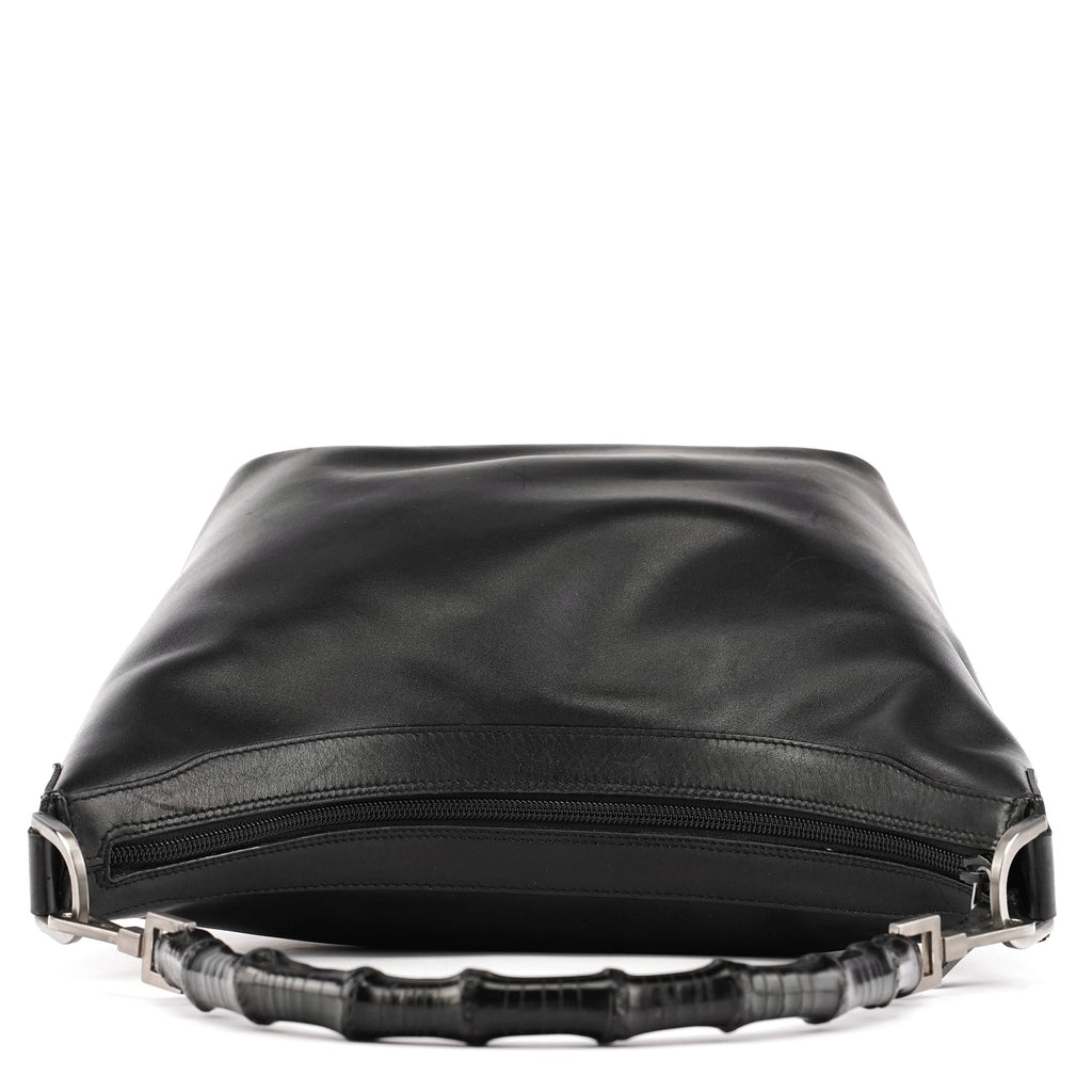 000 0531 Black Leather Bamboo Shoulder Bag
