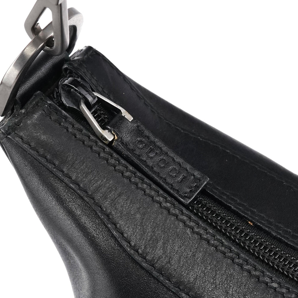 000 0531 Black Leather Bamboo Shoulder Bag