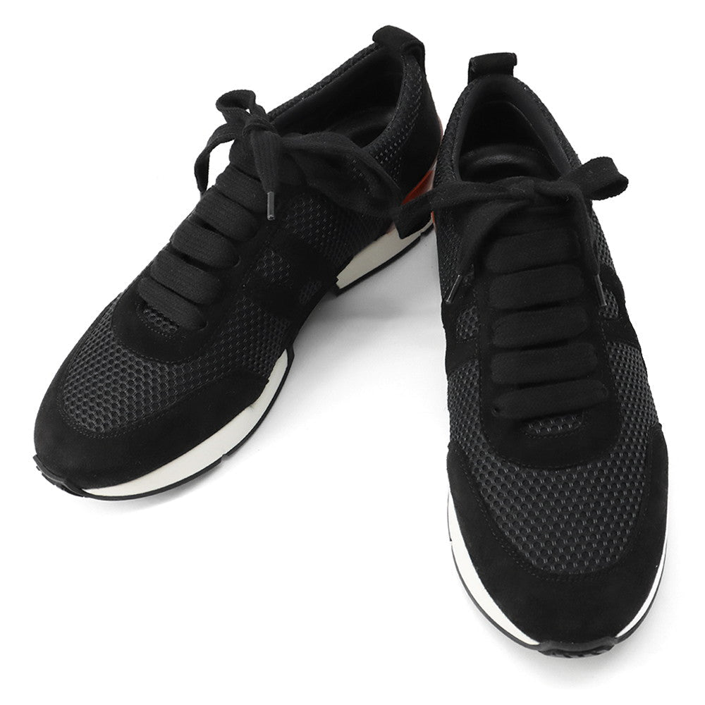 HERMES Starter Sneakers Black Leather Fabric Size 37.5