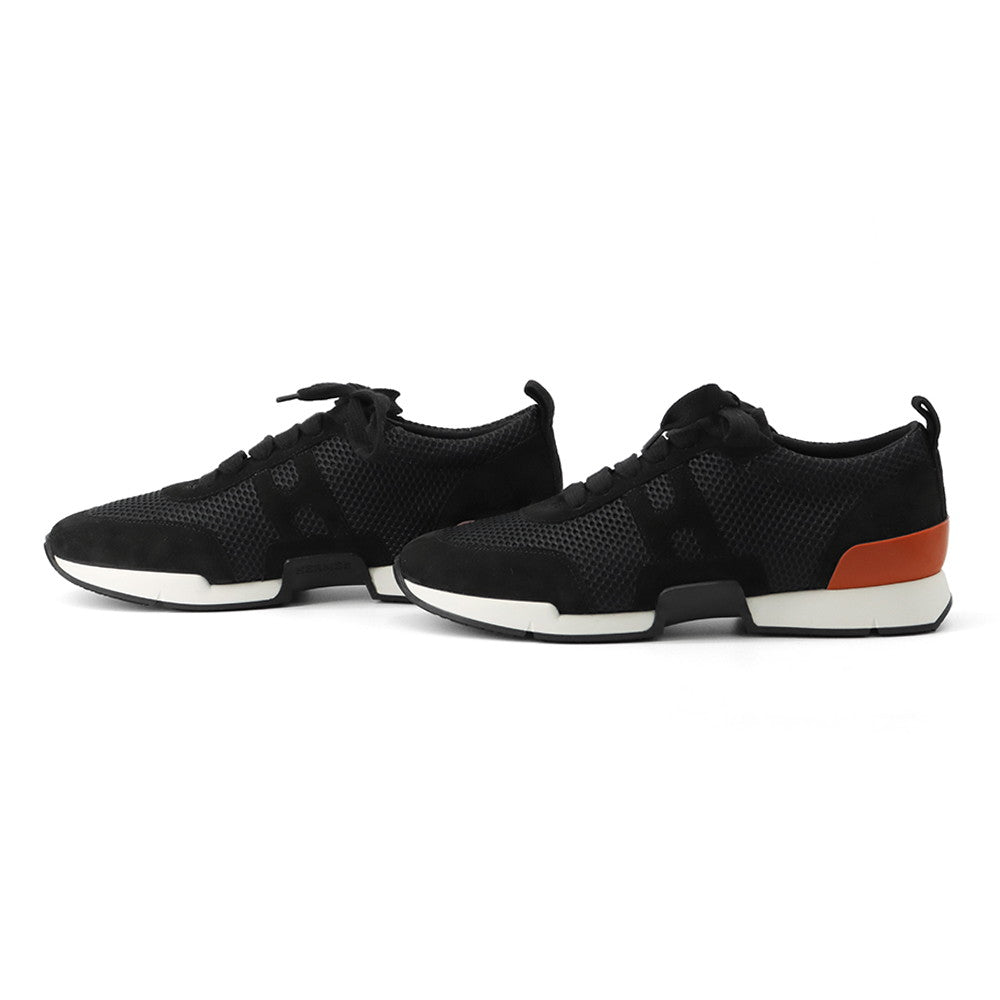 HERMES Starter Sneakers Black Leather Fabric Size 37.5