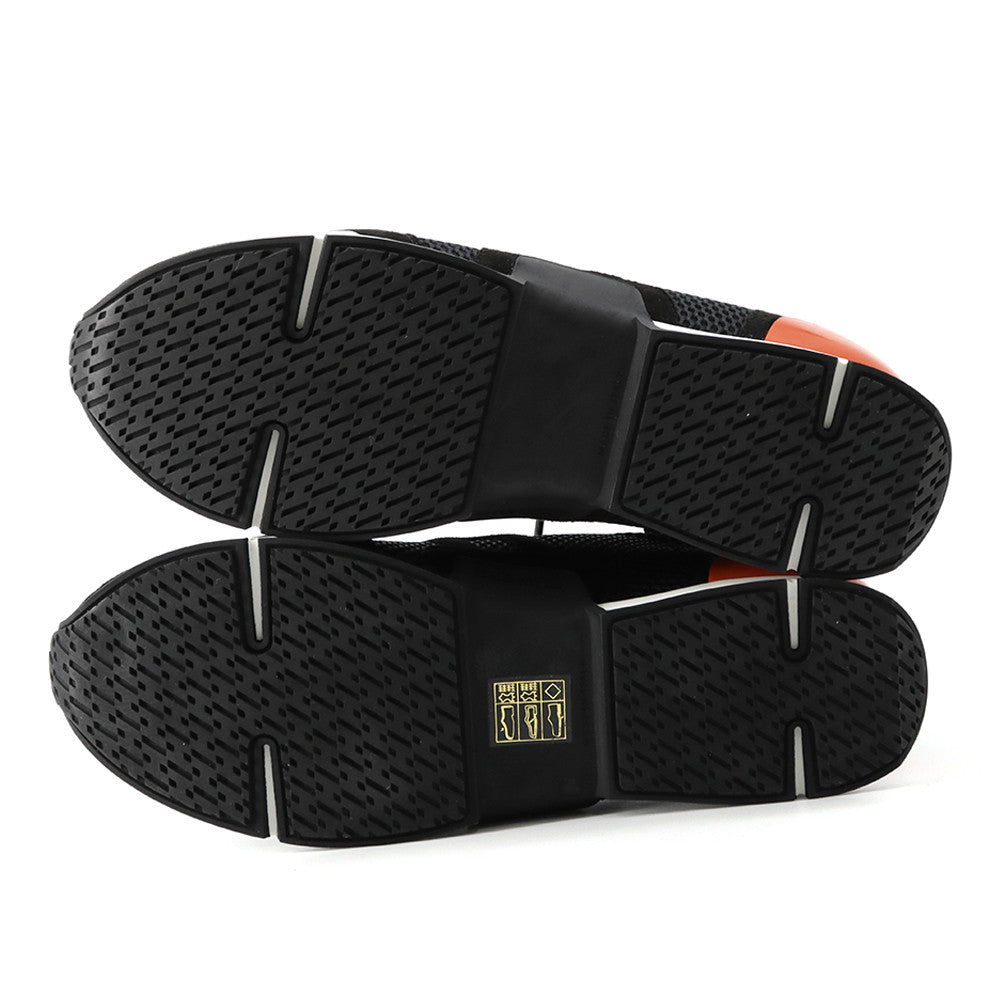 HERMES Starter Sneakers Black Leather Fabric Size 37.5