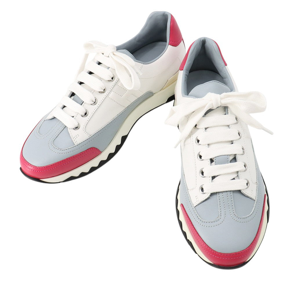 HERMES Trail Sneakers White/Blue/Pink Leather Size 37.5