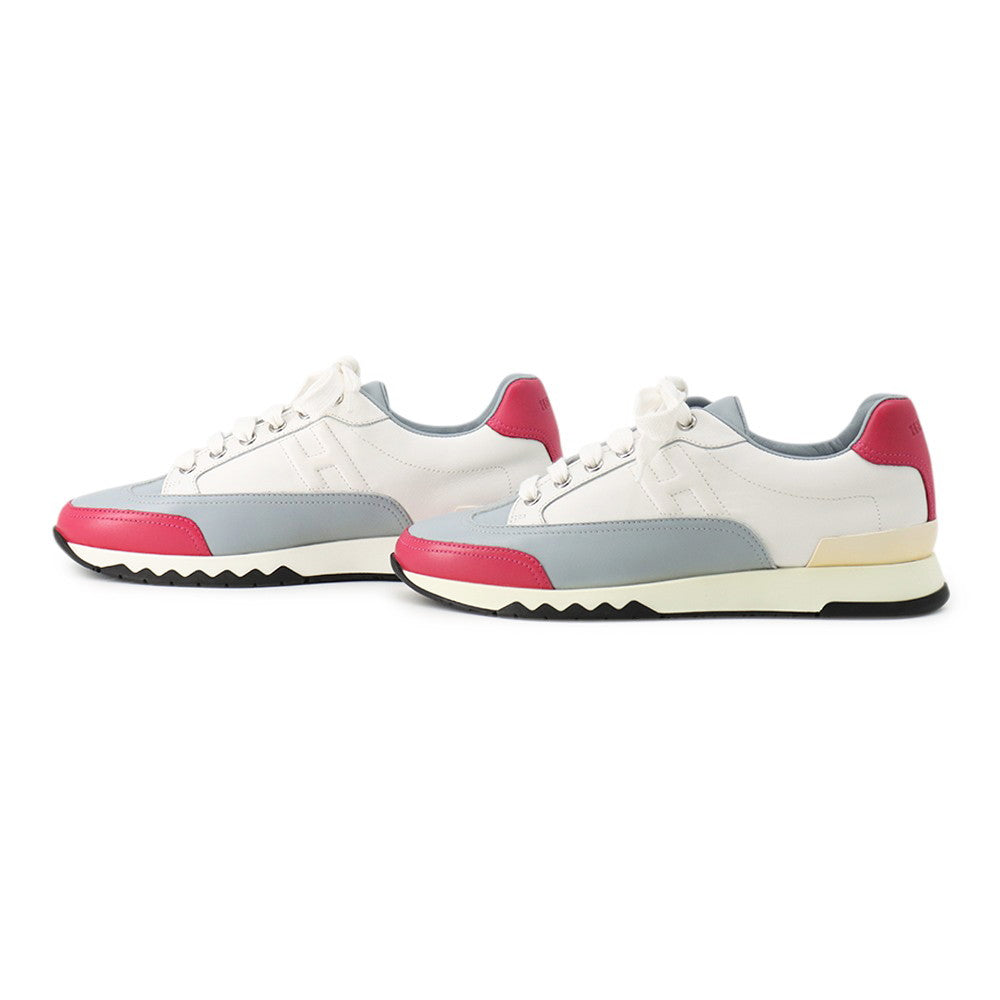HERMES Trail Sneakers White/Blue/Pink Leather Size 37.5