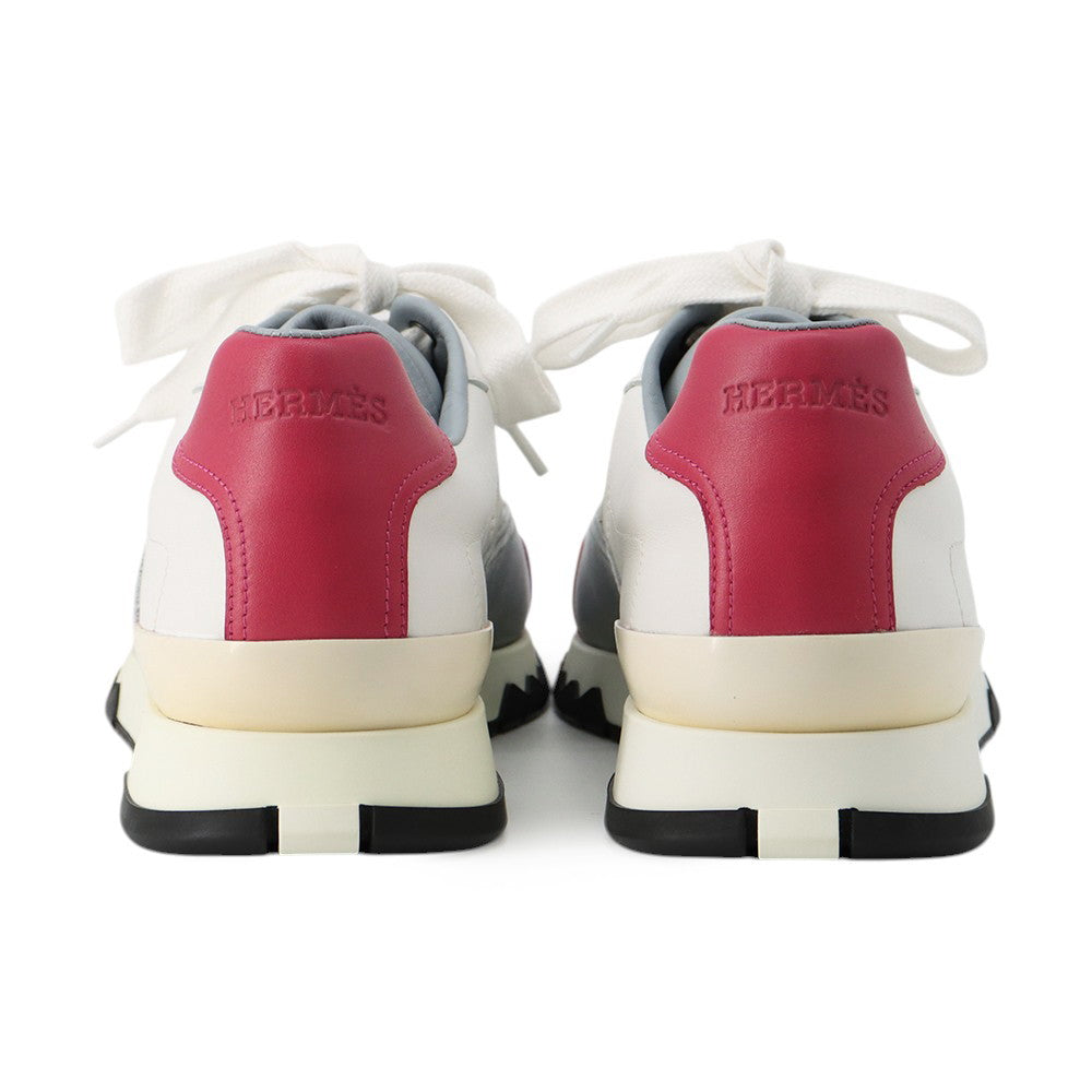 HERMES Trail Sneakers White/Blue/Pink Leather Size 37.5