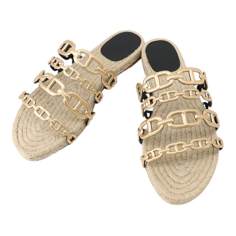 HERMES Ancorne Sandals Gold Leather Size 38