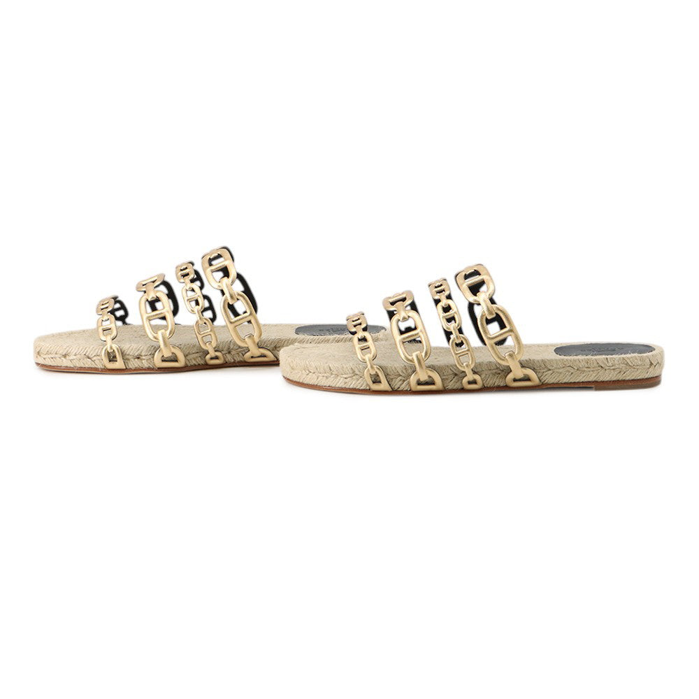 HERMES Ancorne Sandals Gold Leather Size 38