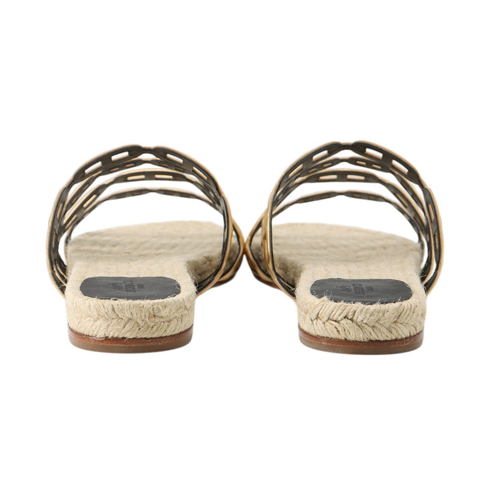 HERMES Ancorne Sandals Gold Leather Size 38
