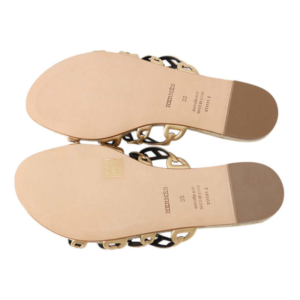 HERMES Ancorne Sandals Gold Leather Size 38