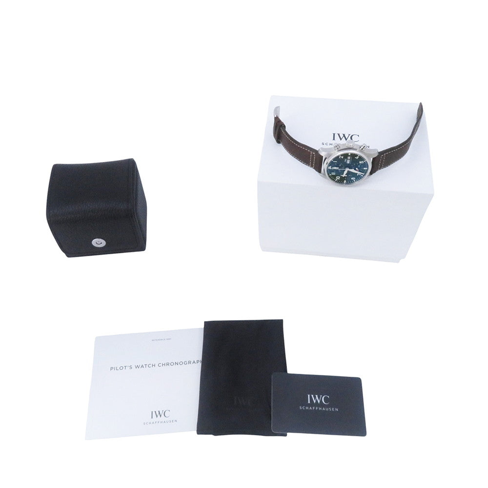 IWC Pilot watch Chronograph 41 W41mm Stainless Steel Leather Green DialIW388103