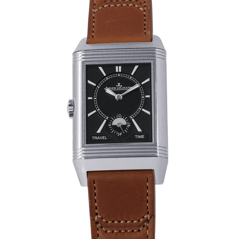 JAEGER-LE COULTRE Reverso Classic Duo Small Second H47mmxW28.3mm Stainless Steel Leather Silver/Black DialQ3848423