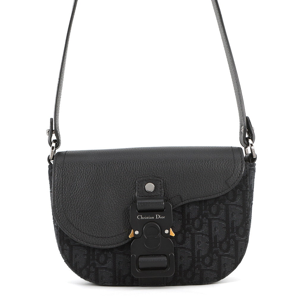 Dior Oblique Saddle Flap Messenger Bag Black2ADCA435YKS_H03E Canvas Calf Leather Size Mini