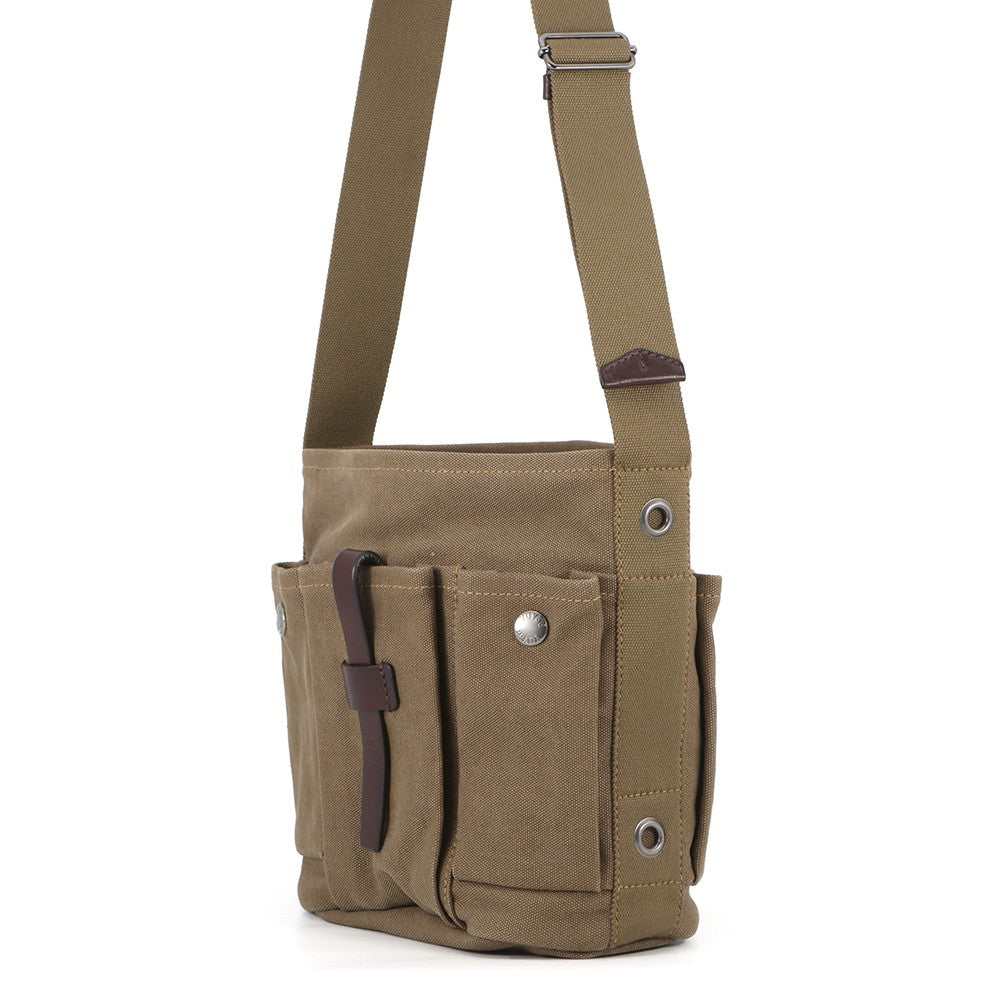 PRADA Route Shoulder Bag Khaki/Brown1BE106 Canvas Leather Size Mini