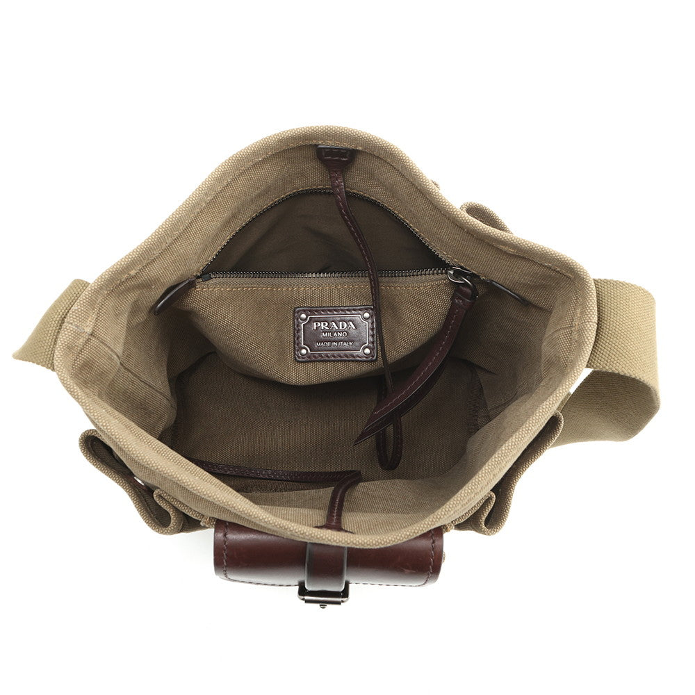 PRADA Route Shoulder Bag Khaki/Brown1BE106 Canvas Leather Size Mini