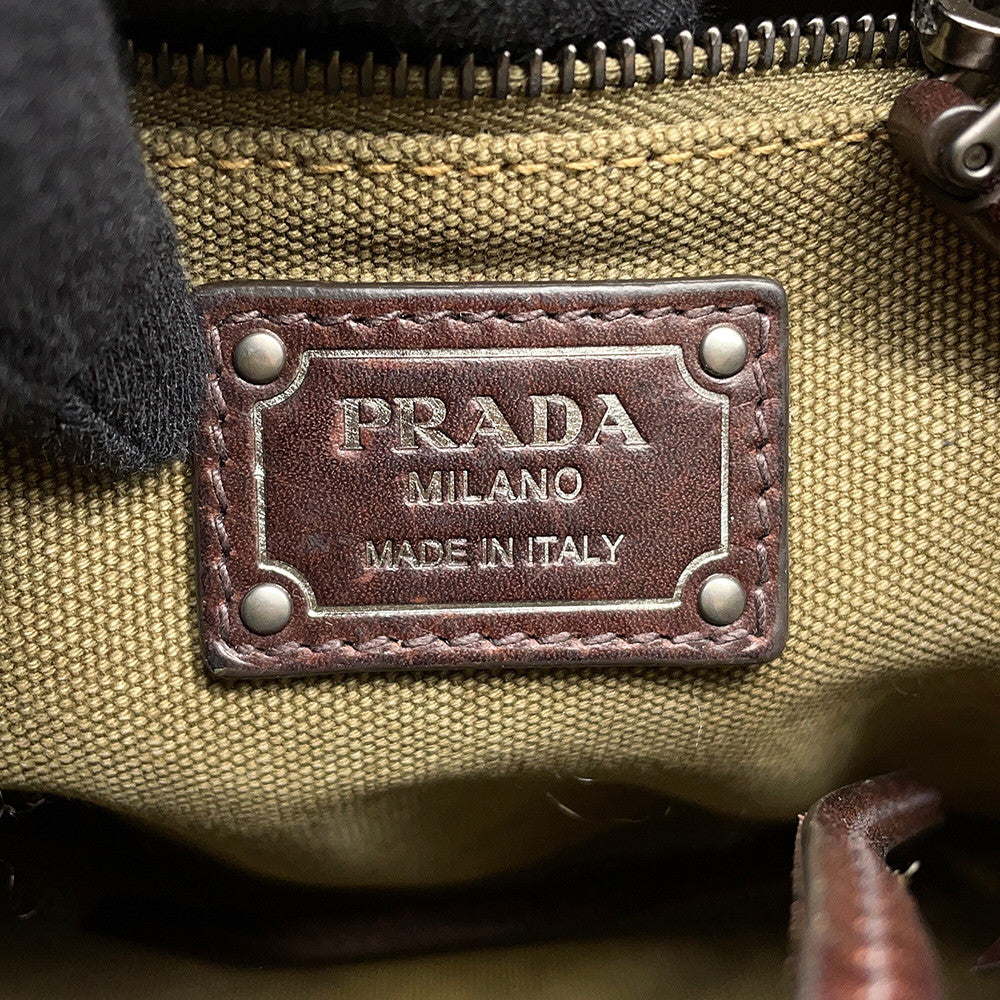 PRADA Route Shoulder Bag Khaki/Brown1BE106 Canvas Leather Size Mini