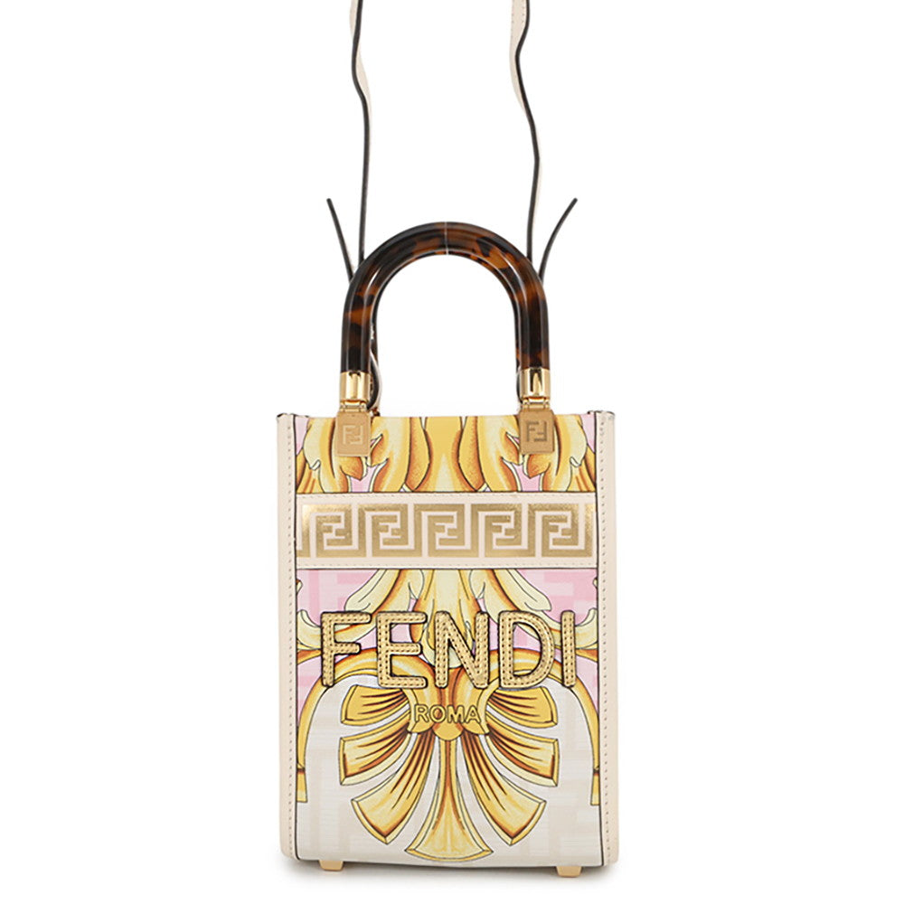 FENDI Fendace Sunshine Shopper White/Yellow8BS051 Leather Size Mini