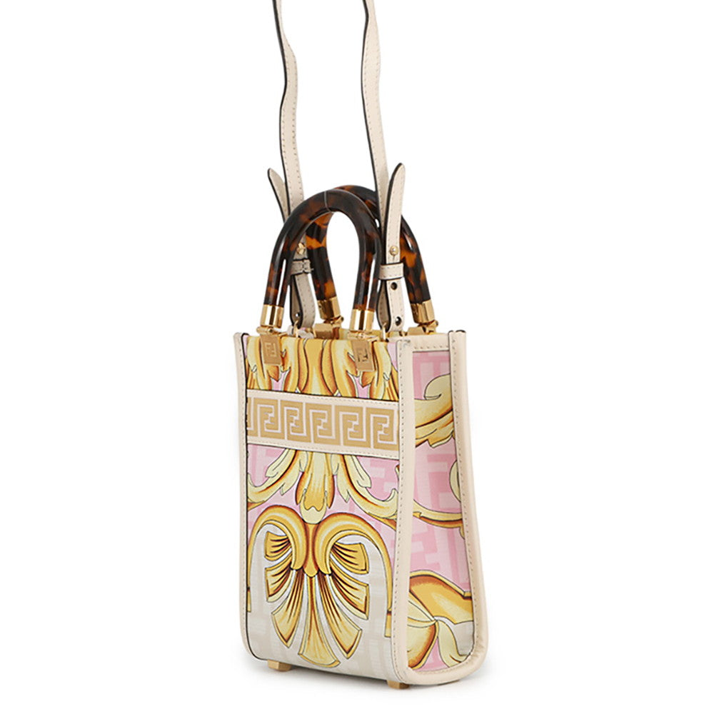 FENDI Fendace Sunshine Shopper White/Yellow8BS051 Leather Size Mini