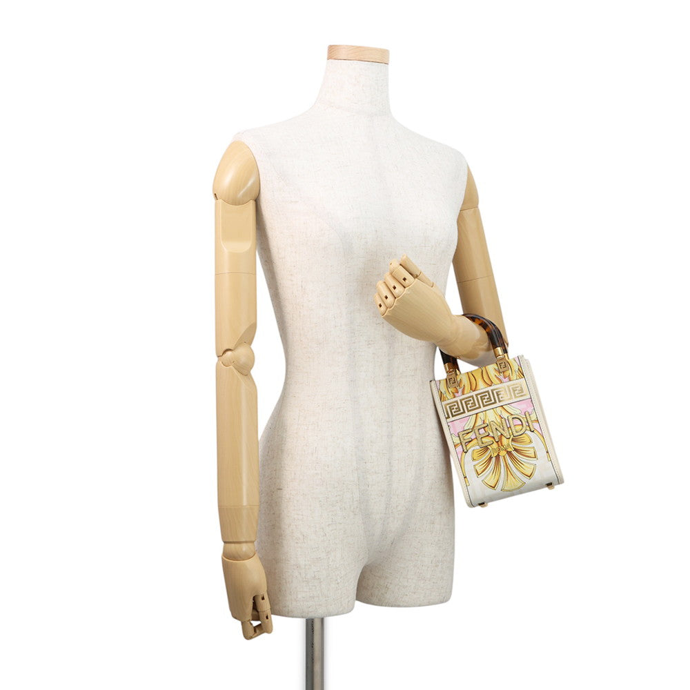 FENDI Fendace Sunshine Shopper White/Yellow8BS051 Leather Size Mini