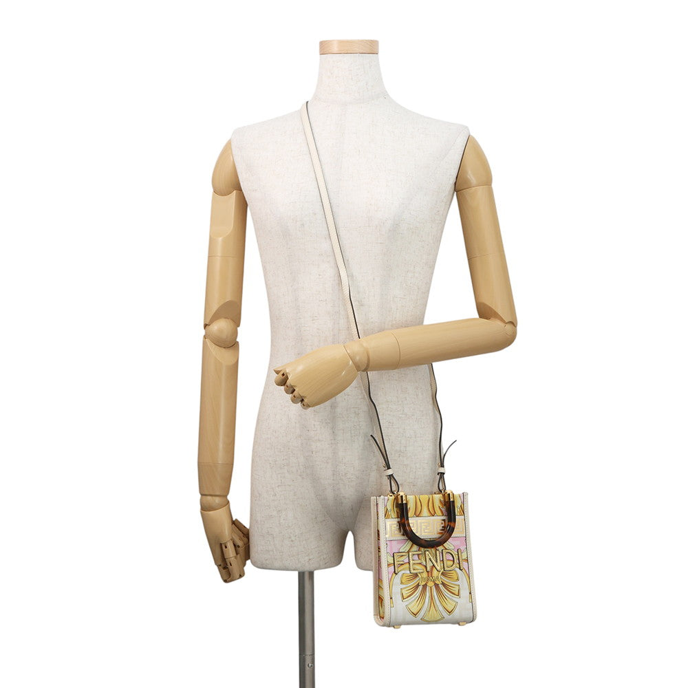 FENDI Fendace Sunshine Shopper White/Yellow8BS051 Leather Size Mini