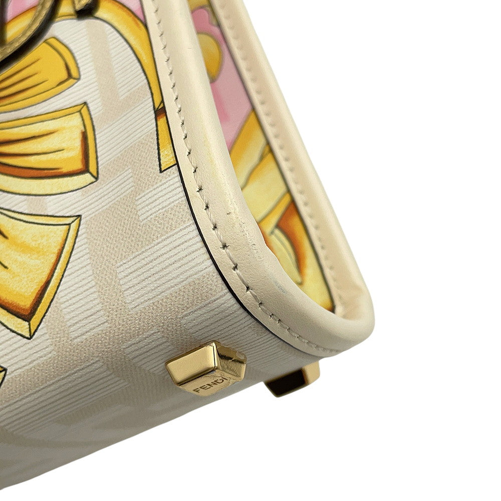 FENDI Fendace Sunshine Shopper White/Yellow8BS051 Leather Size Mini