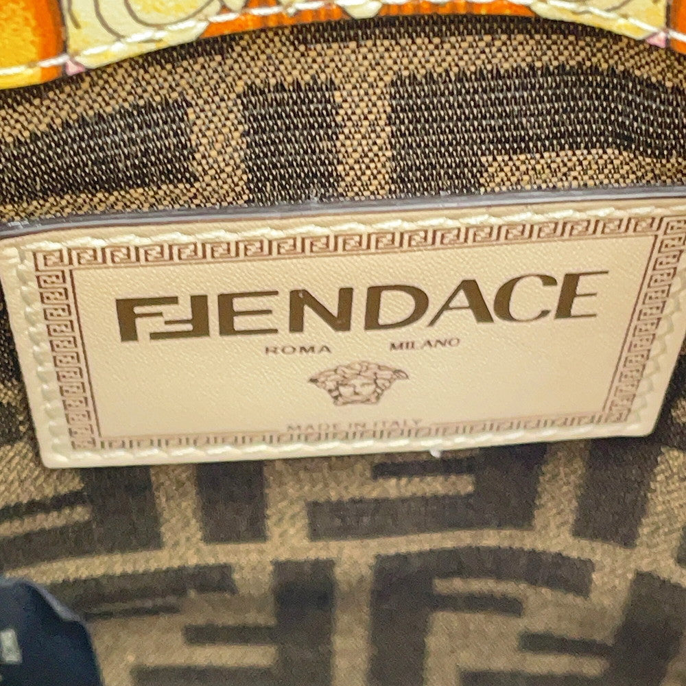 FENDI Fendace Sunshine Shopper White/Yellow8BS051 Leather Size Mini