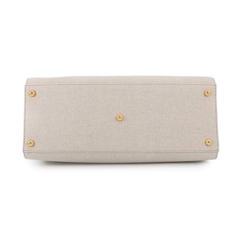 FENDI Sunshine Tote Bag Ivory/Brown8BH386 Canvas Leather Size Medium