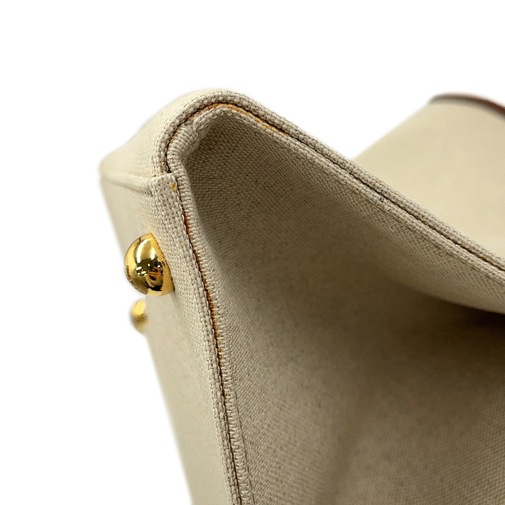 FENDI Sunshine Tote Bag Ivory/Brown8BH386 Canvas Leather Size Medium
