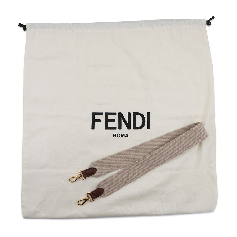 FENDI Sunshine Tote Bag Ivory/Brown8BH386 Canvas Leather Size Medium