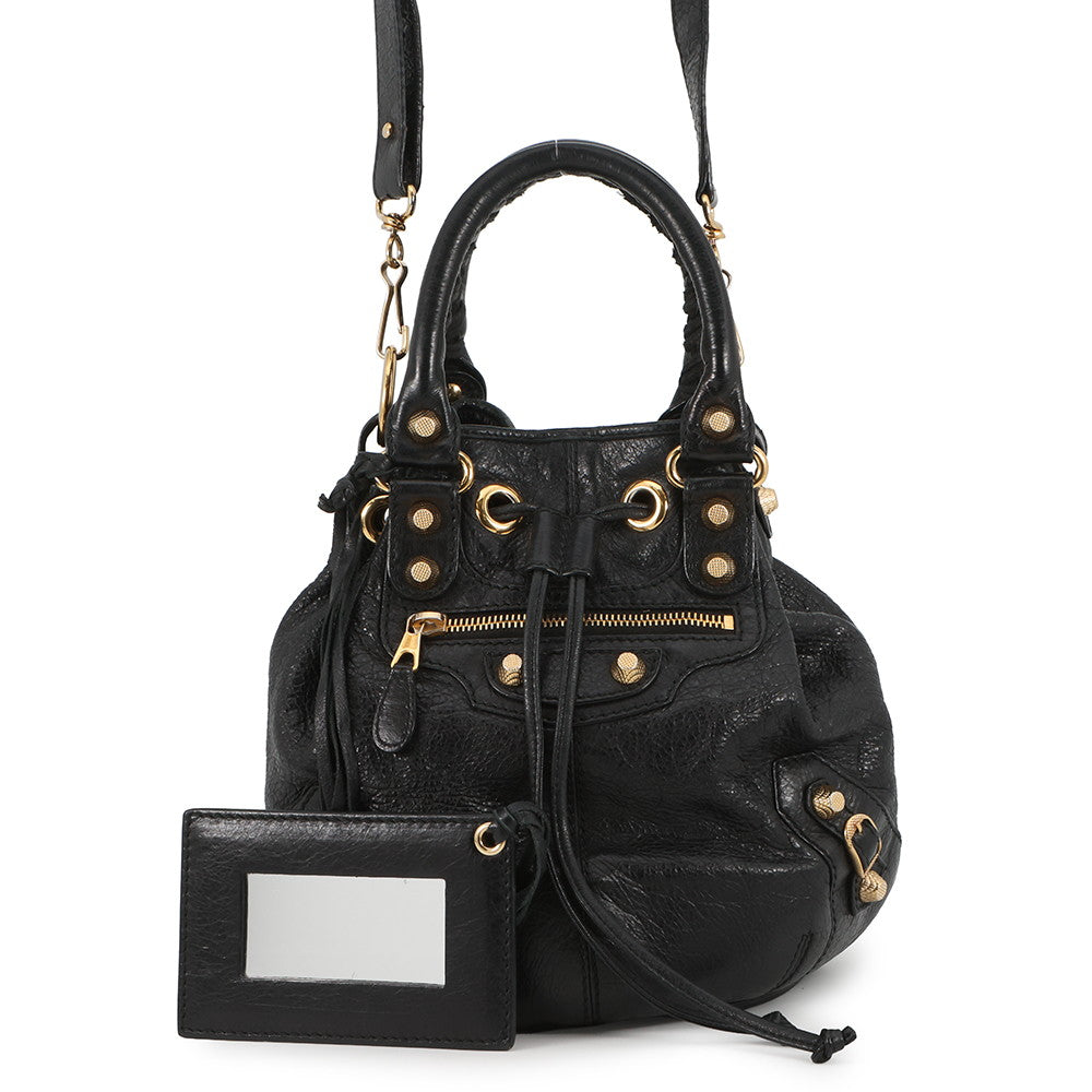 BALENCIAGA giant mini pom pom Black285439 Leather