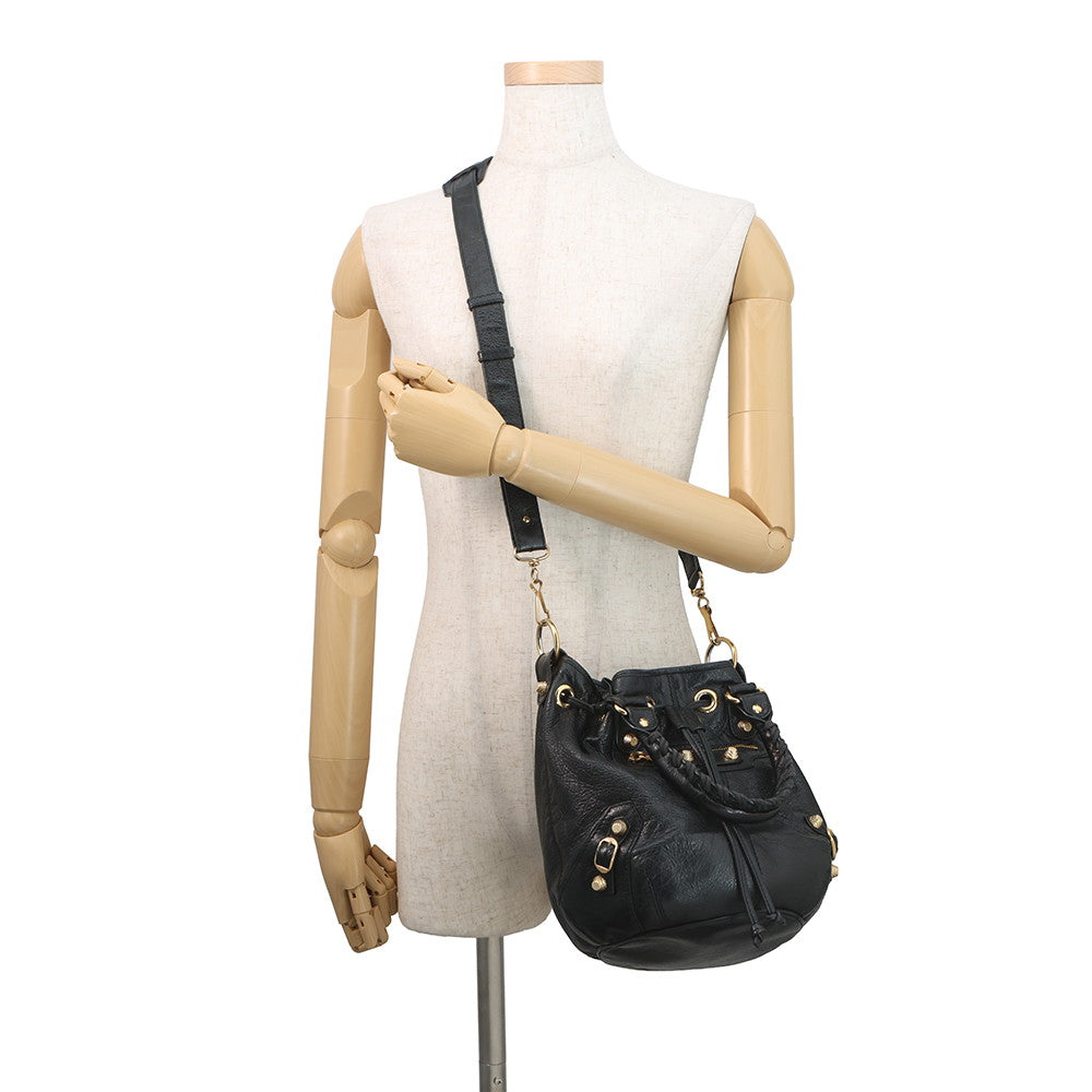 BALENCIAGA giant mini pom pom Black285439 Leather
