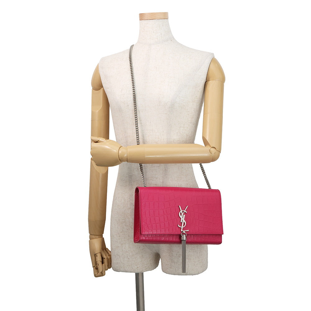 SAINT LAURENT PARIS Kate ChainShoulder Pink354119 Croco embossed leather Size Medium
