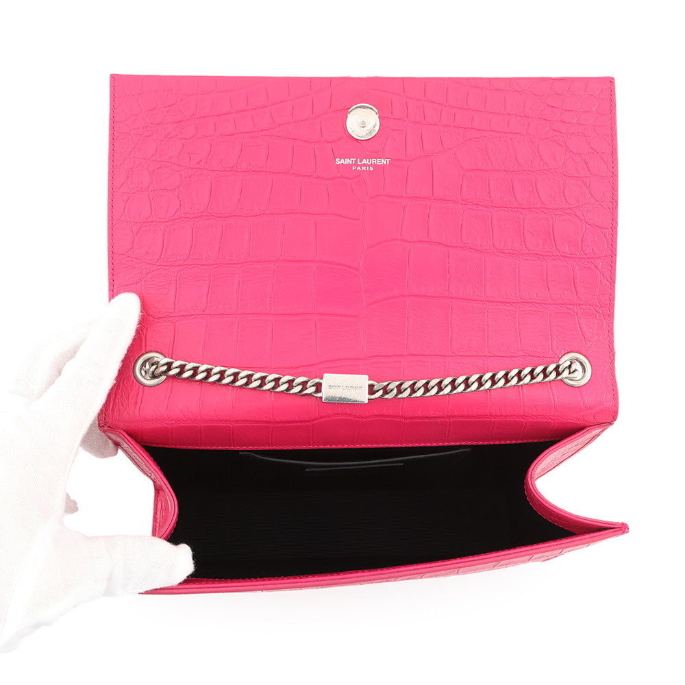 SAINT LAURENT PARIS Kate ChainShoulder Pink354119 Croco embossed leather Size Medium