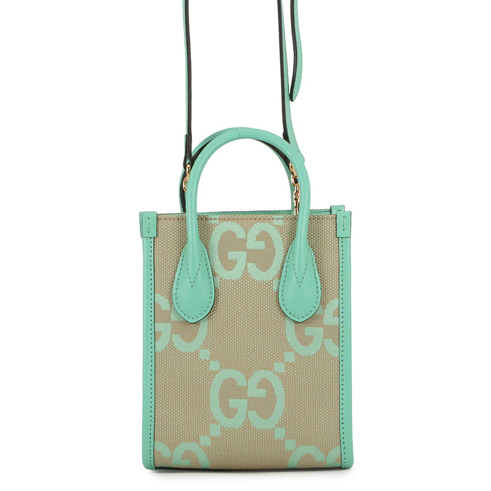 GUCCI Jumbo GG Canvas Mini Tote Beige/Light Green671623 Jumbo GG Canvas Leather