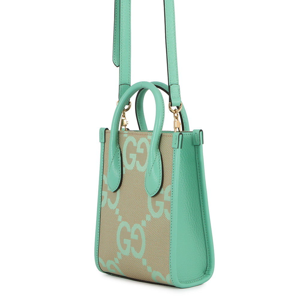 GUCCI Jumbo GG Canvas Mini Tote Beige/Light Green671623 Jumbo GG Canvas Leather
