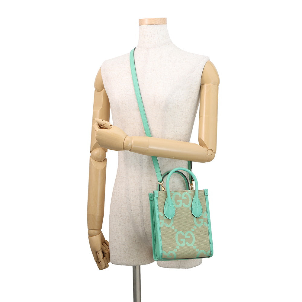 GUCCI Jumbo GG Canvas Mini Tote Beige/Light Green671623 Jumbo GG Canvas Leather
