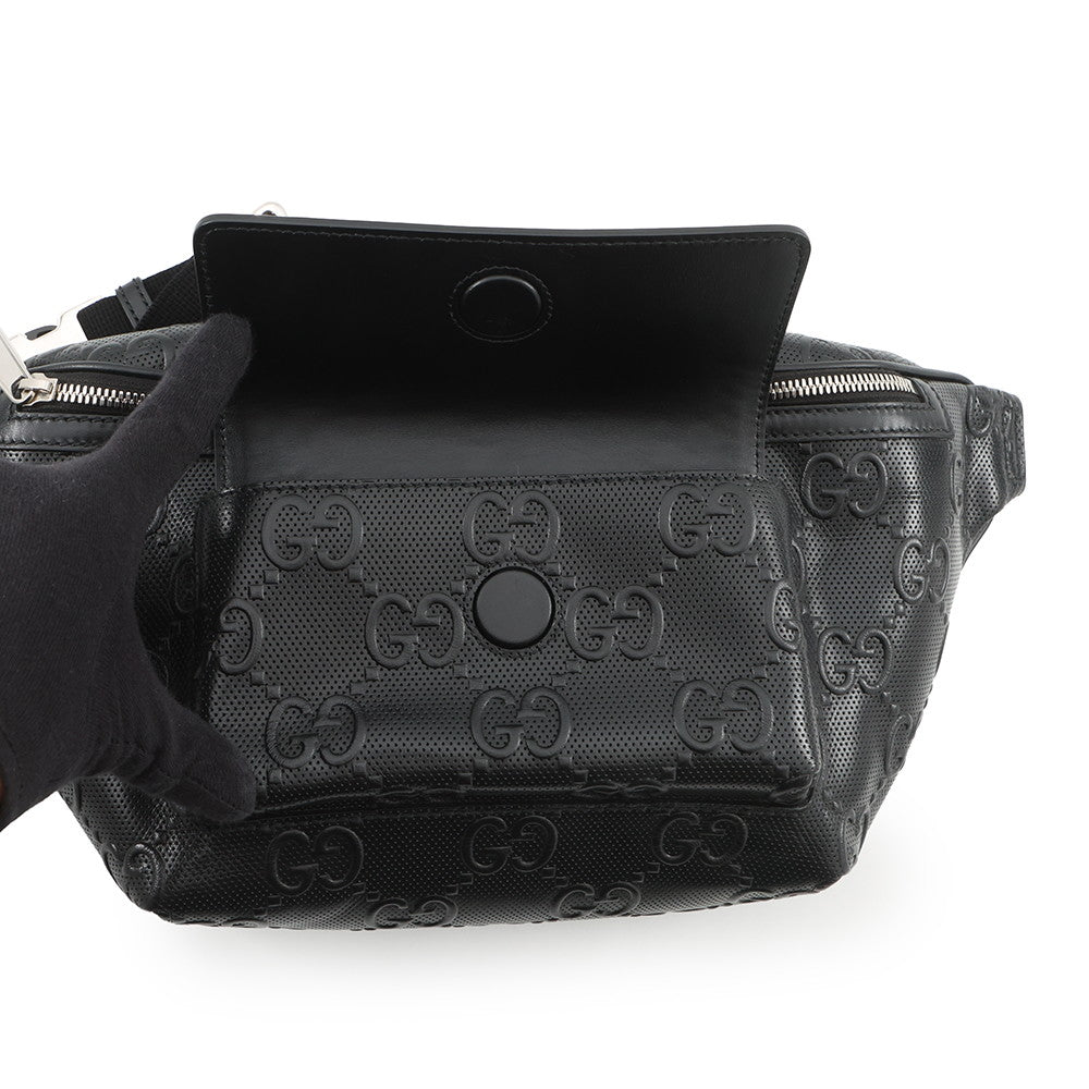 GUCCI GG embossed belt bag Black645093 Leather