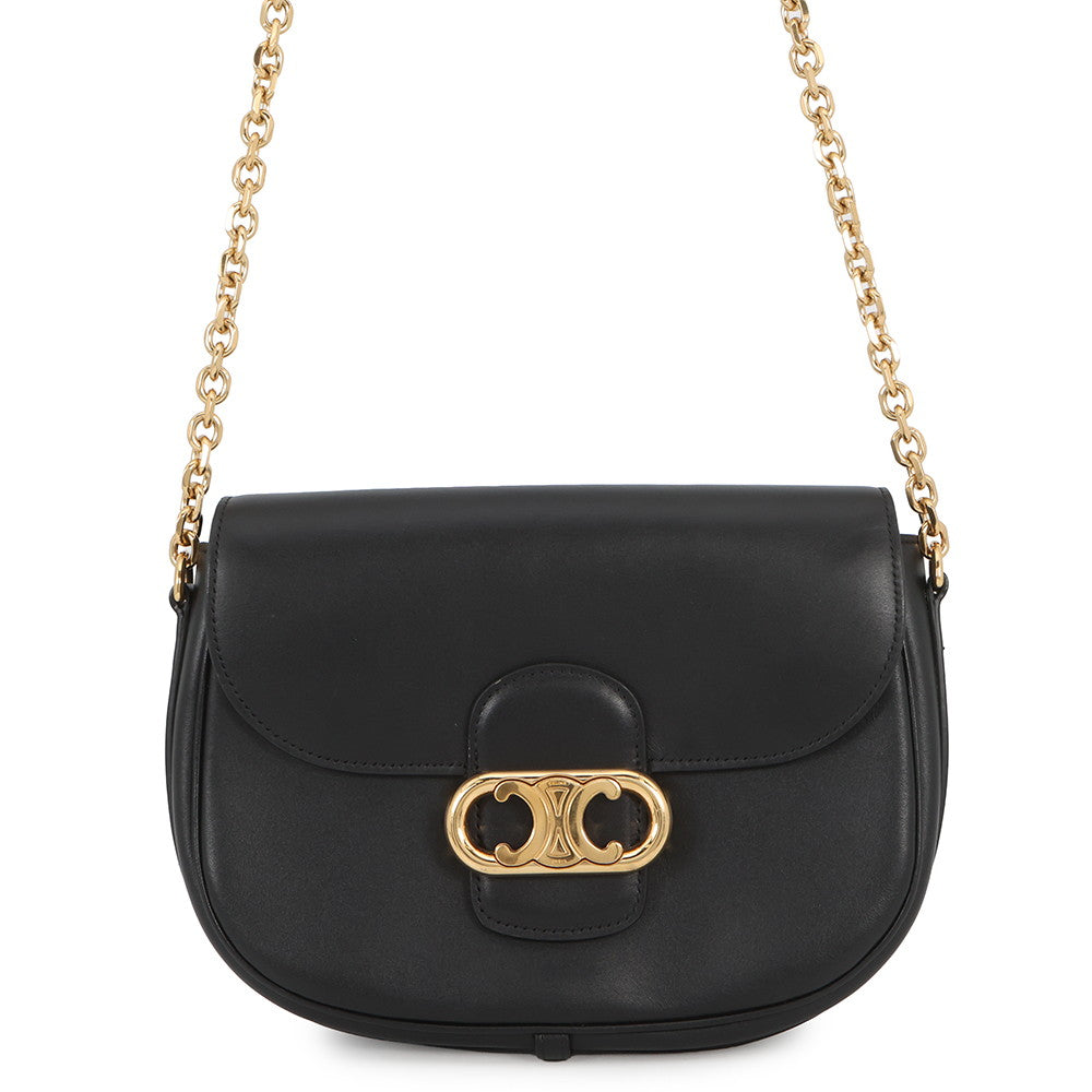 CELINE Triomphe Maillon Chain Shoulder Black19134 Leather