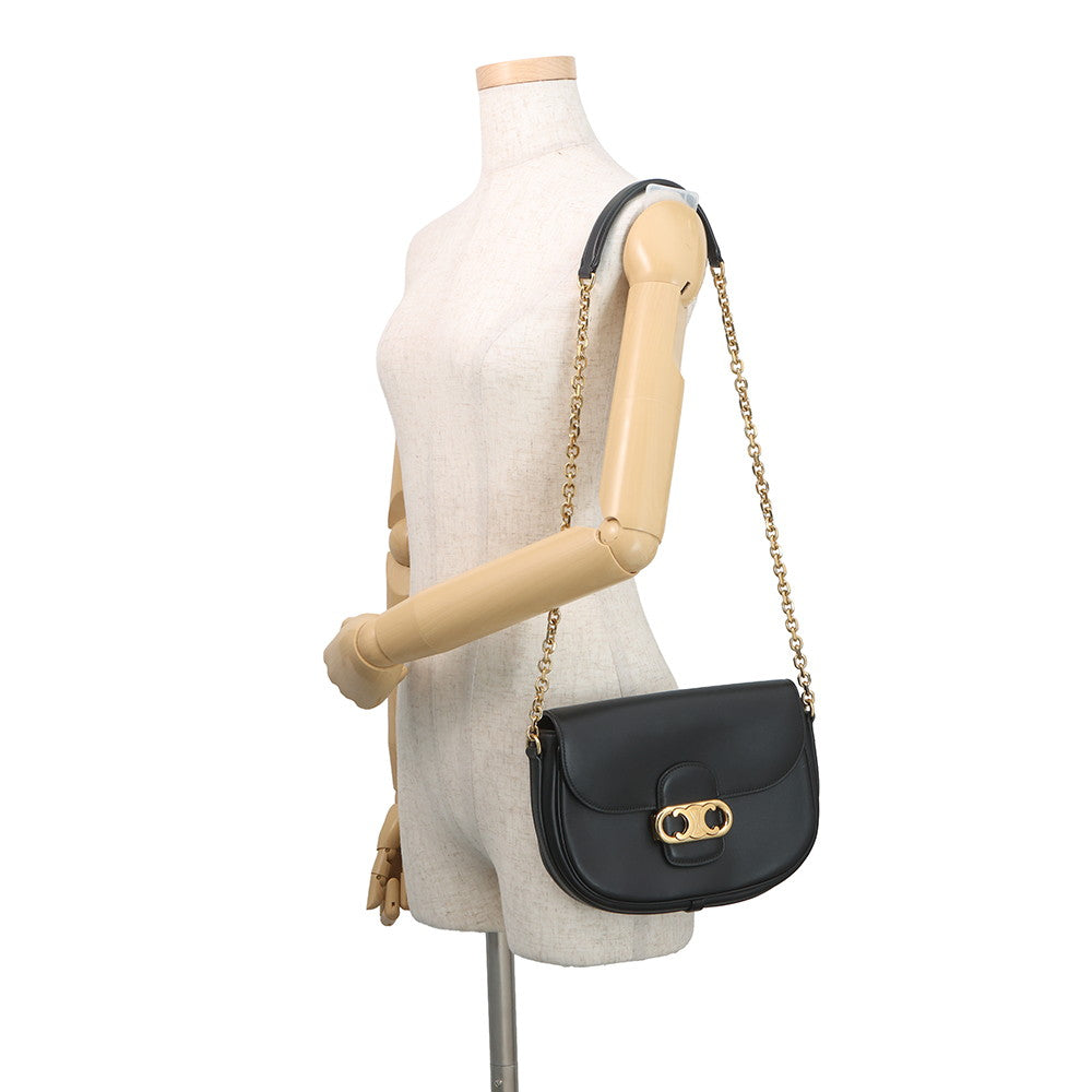 CELINE Triomphe Maillon Chain Shoulder Black19134 Leather