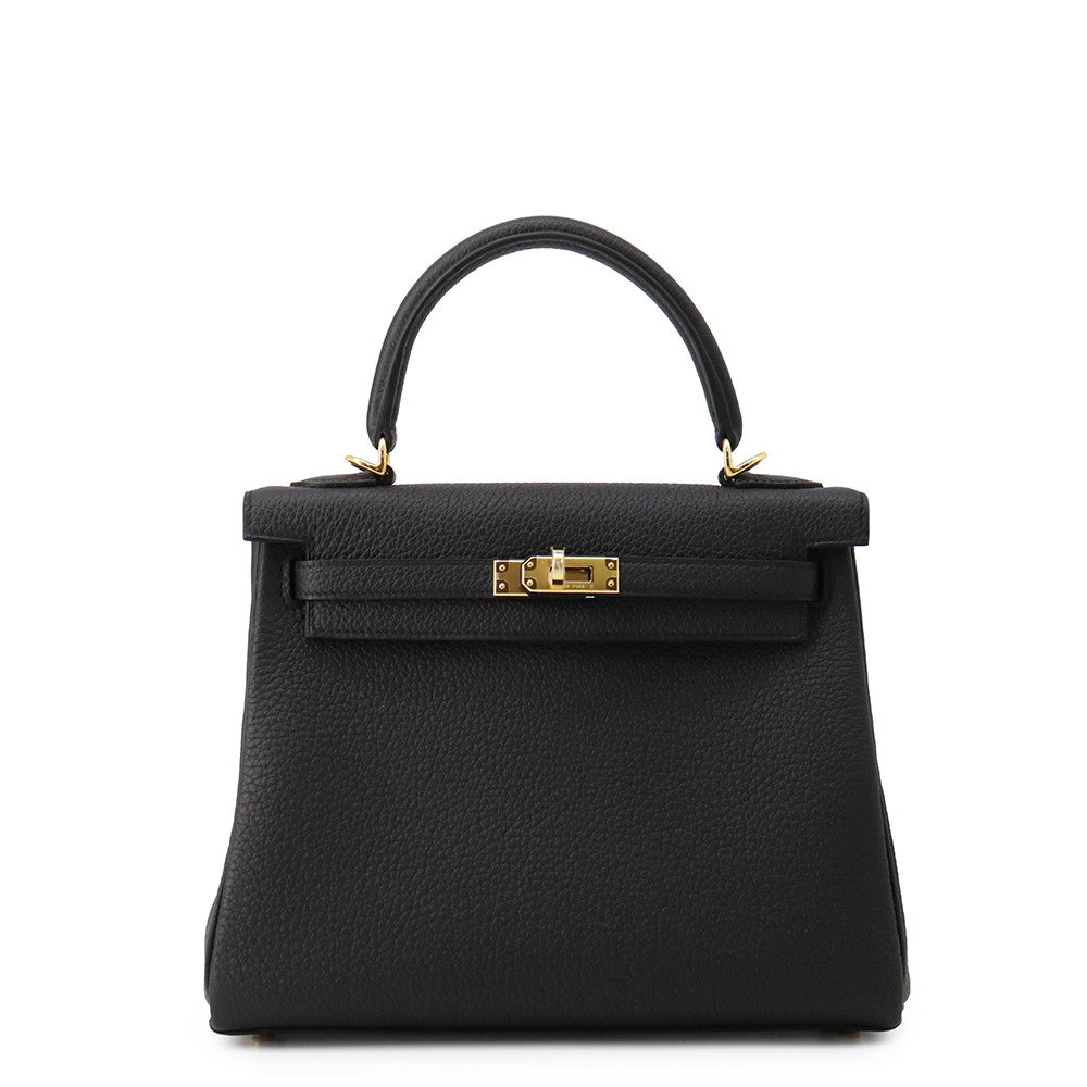 HERMES Kelly Retourne Black Togo Leather Size 25
