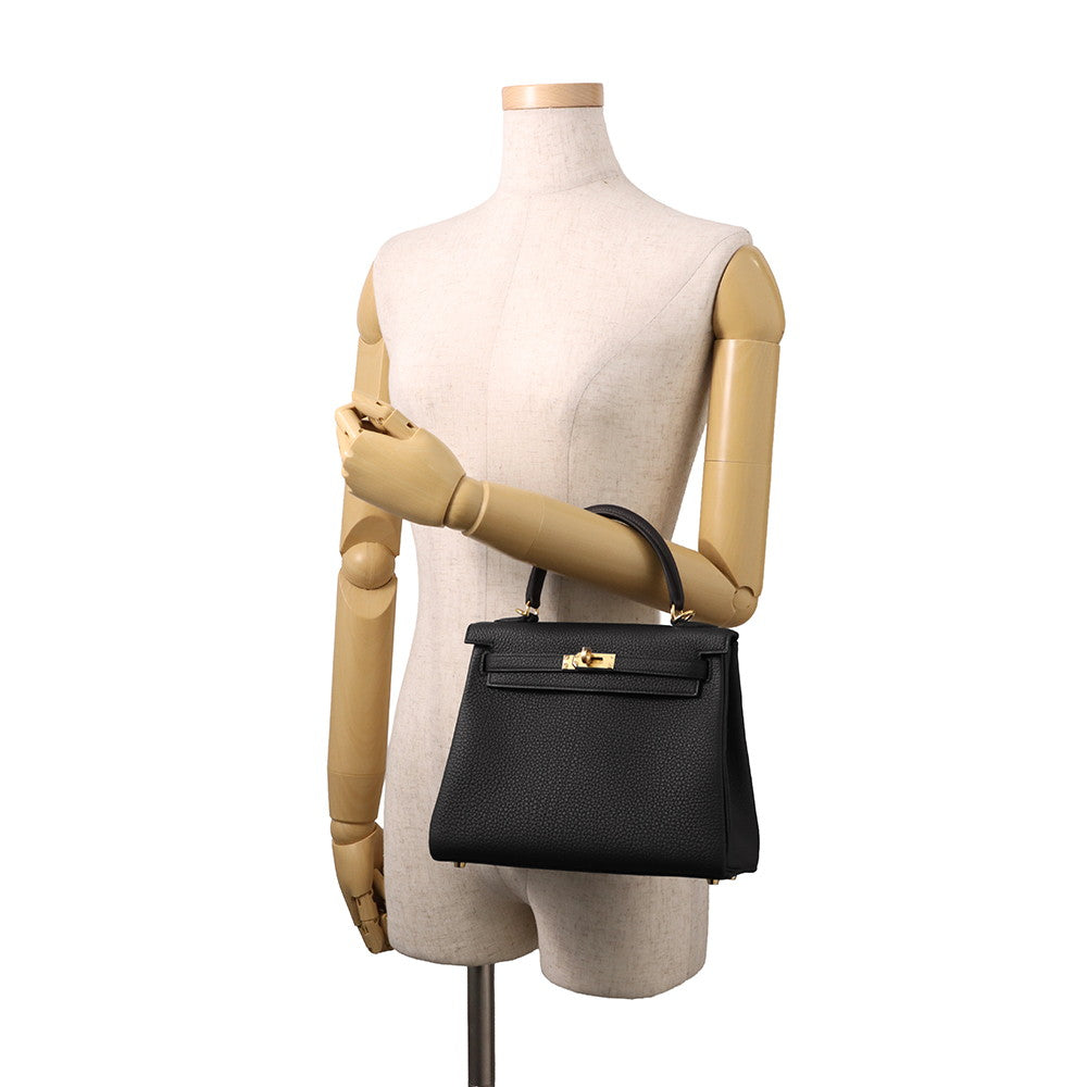 HERMES Kelly Retourne Black Togo Leather Size 25