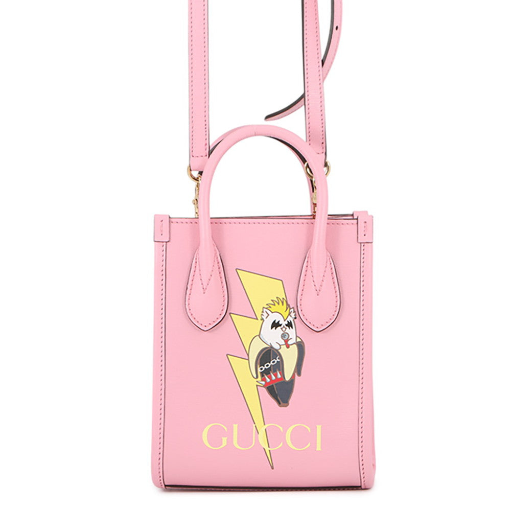 GUCCI Bananya 2-way Tote Bag Pink/Yellow671623 Leather
