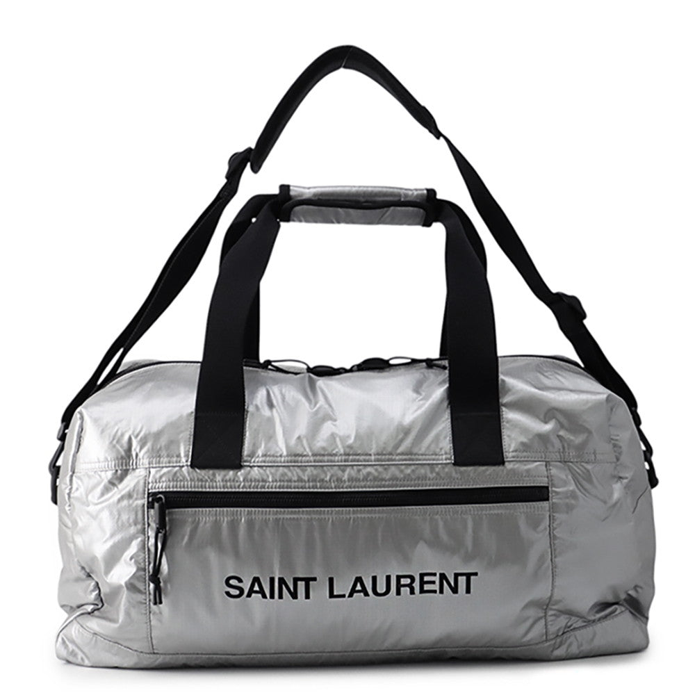 SAINT LAURENT PARIS Nook's Duffle 2-way Travel Bag Silver/Black581374 Nylon Canvas
