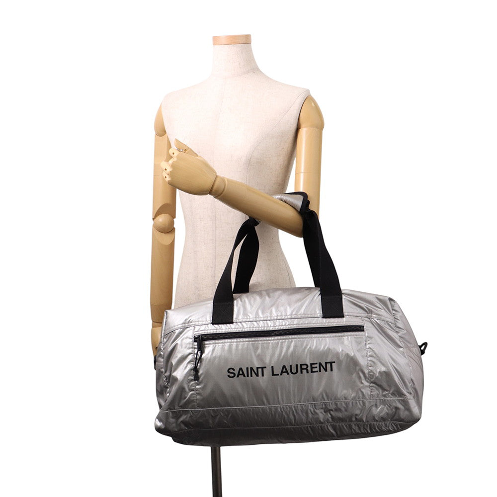 SAINT LAURENT PARIS Nook's Duffle 2-way Travel Bag Silver/Black581374 Nylon Canvas