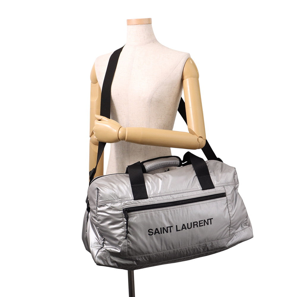 SAINT LAURENT PARIS Nook's Duffle 2-way Travel Bag Silver/Black581374 Nylon Canvas
