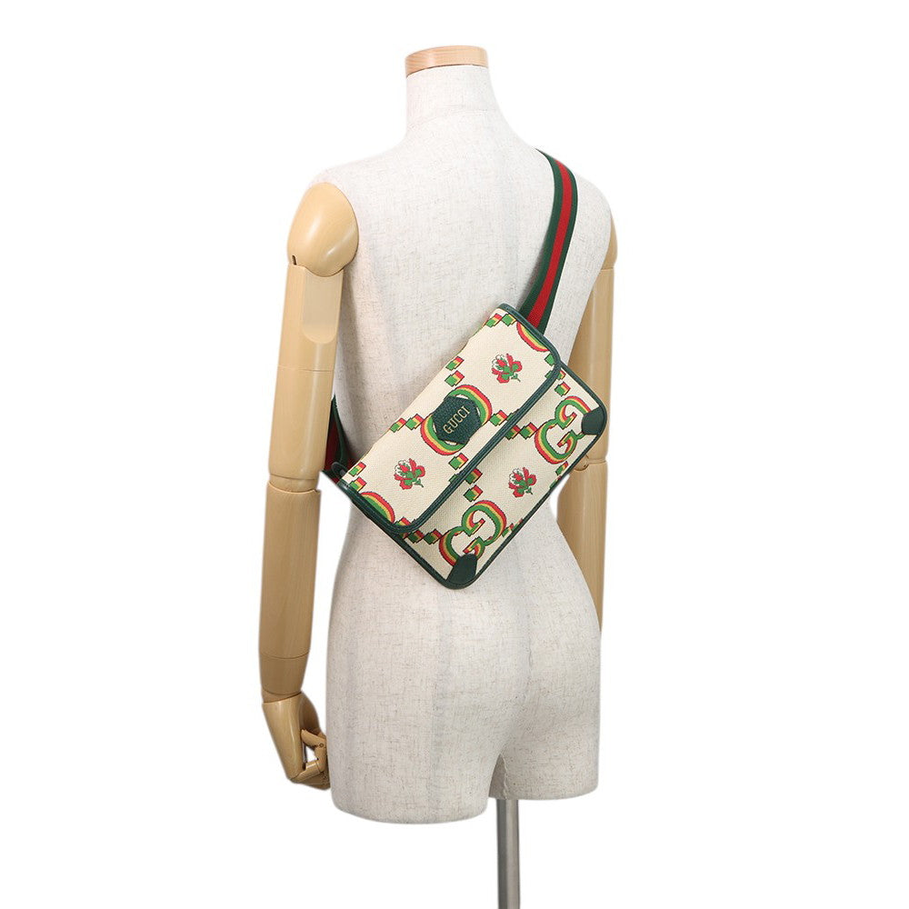 GUCCI Crossbody Bag 100th Anniversary Beige/Green493930 Canvas Leather