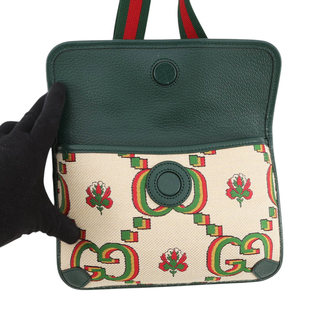 GUCCI Crossbody Bag 100th Anniversary Beige/Green493930 Canvas Leather