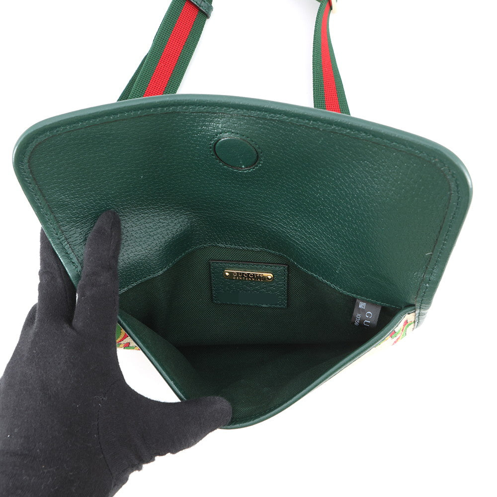 GUCCI Crossbody Bag 100th Anniversary Beige/Green493930 Canvas Leather